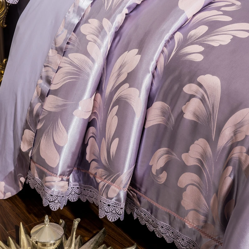 Waliicorners 4-Pcs gold silver lace Jacquard Bed Cover Queen King Size Luxury Bedding Set Silky Bedclothes Duvet Cover Bed Sheet set 24 5