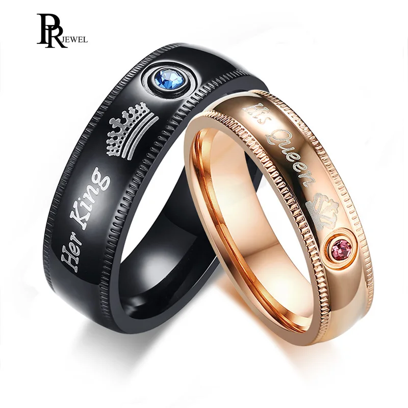 cheap Unique His Queen and Her King Couple Wedding Bands Love Ring for Women Men with Crown Charm Best Gift for Valentine #039;s Day