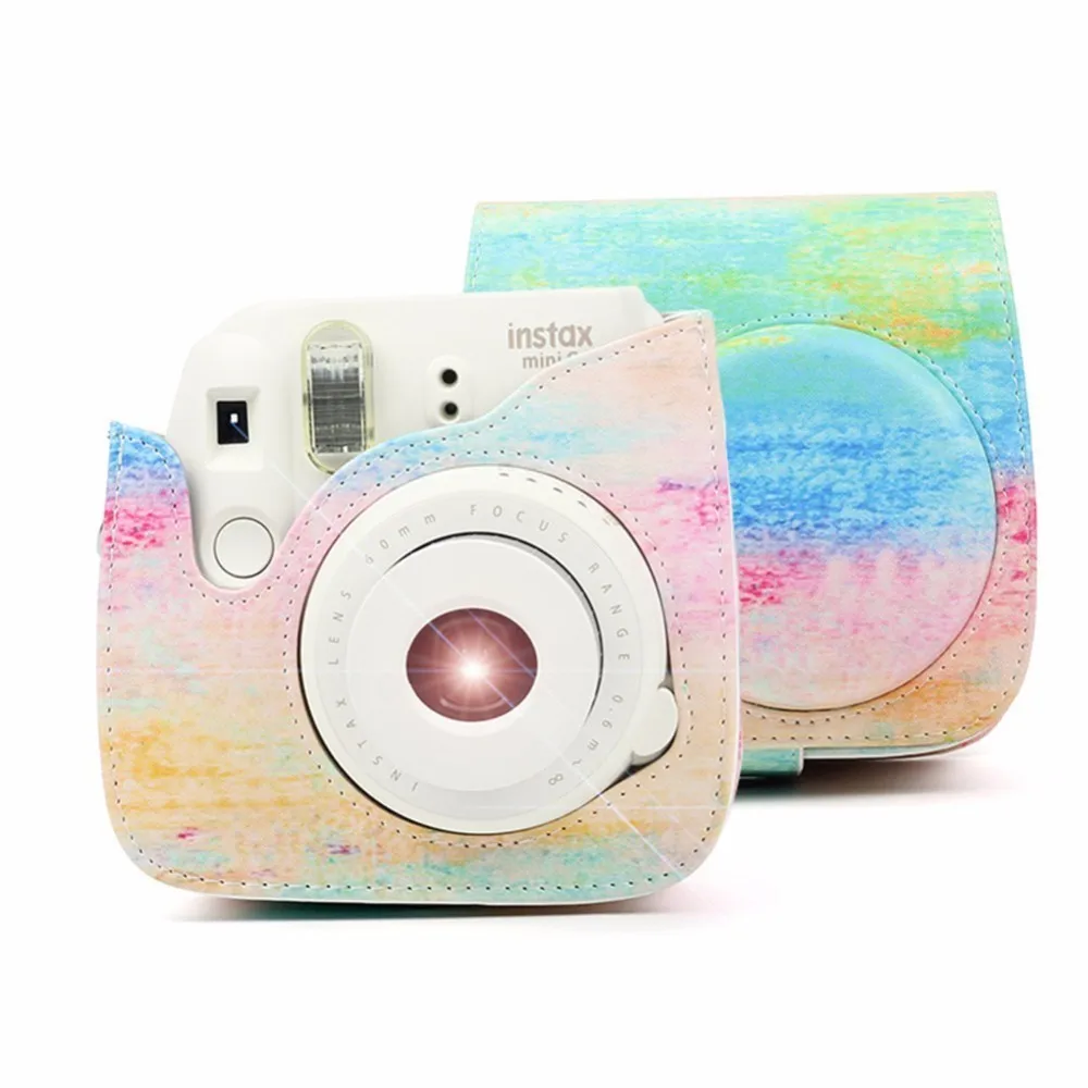 Радужный цвет из искусственной кожи мгновенная камера защитная сумка на плечо чехол Чехол для Fujifilm Instax Mini 8 min8+ Mini 9 камера
