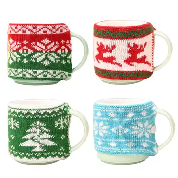 

Christmas Decoration Knitted Woolen Cup Cover Mug Cup Sleeve Xmas Tree Snowflake Elk Bottle Covers New Year Party Table Decor