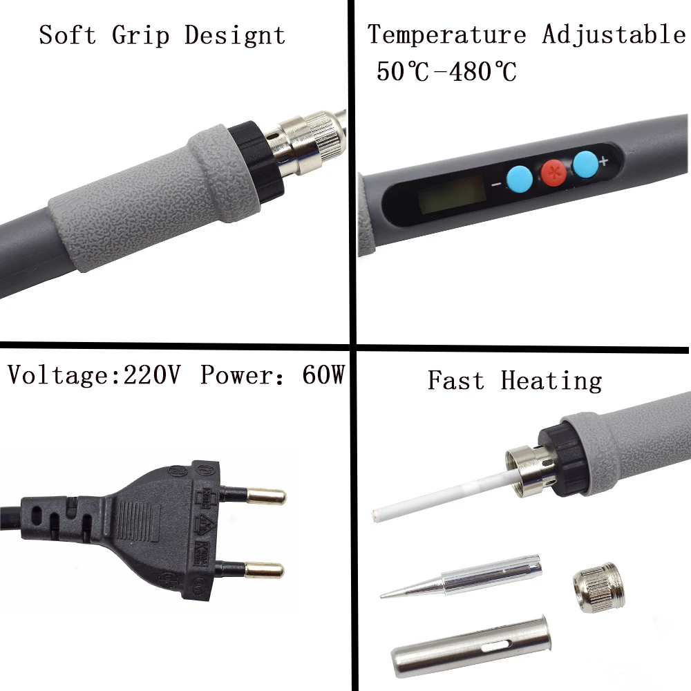 Chanseon EU Pulg ЖК-дисплей Электрический паяльник 60 Вт 220 В в В/110 В Регулируемая температура паяльник наконечник сварочные инструменты
