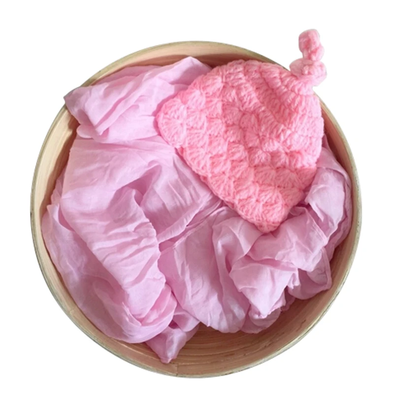 

1 Set Baby Photography Props Blanket Rayon Wraps Stretch Knit Wrap + Knitting Hats Newborn Photo Wraps Hammock Swaddling