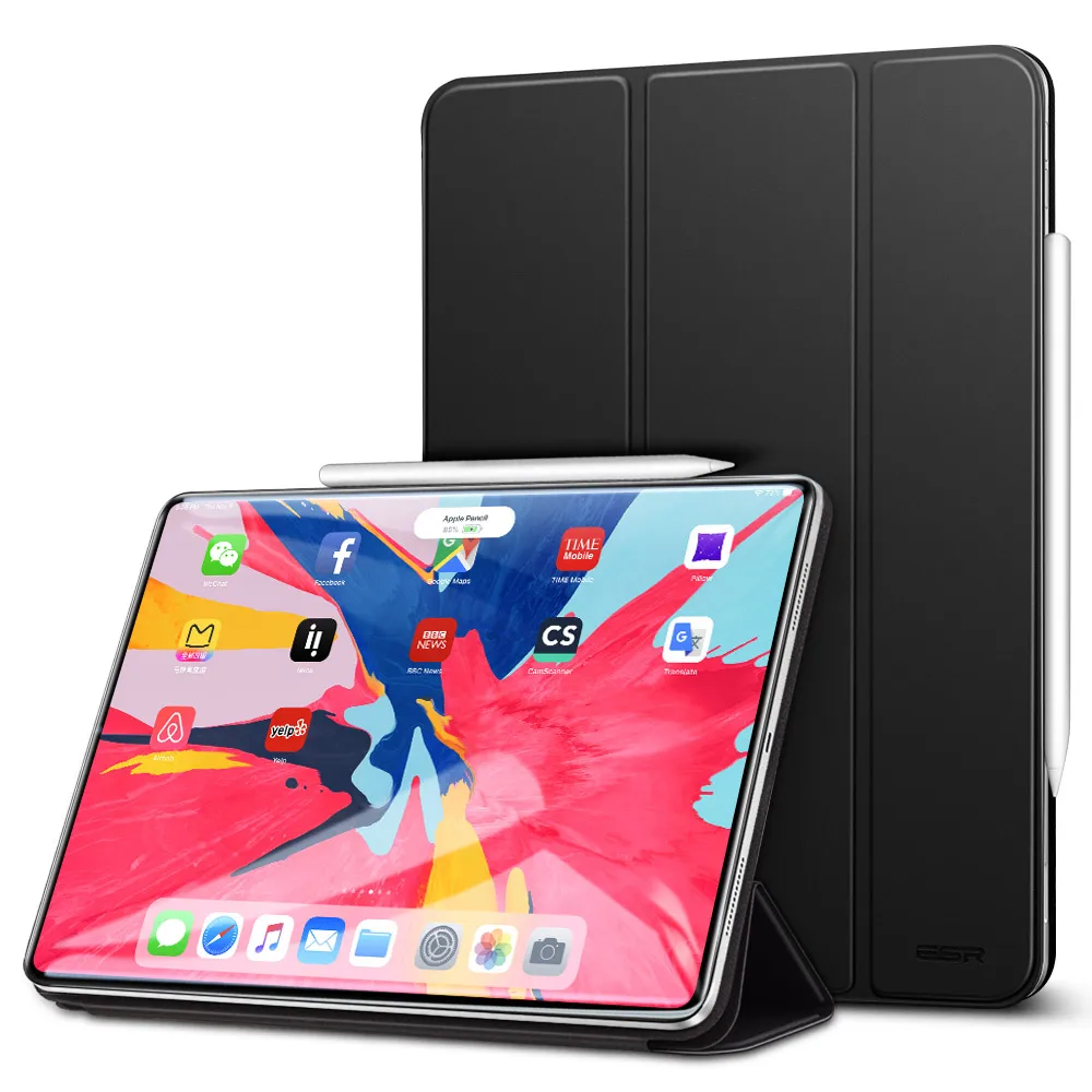 Black Магнитный смарт-чехол ESR для iPad Pro 12,9, чехол с тройной подставкой, Магнитный чехол с функцией автоматического сна/пробуждения, прорезиненное покрытие для iPad Pro12.9 - Цвет: Black