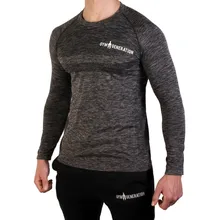 Новая серая мужская футболка для бега с длинным рукавом Тонкий Фитнес-топ стрейч-Футболка мужская для спортзала одежда рубашка уличная