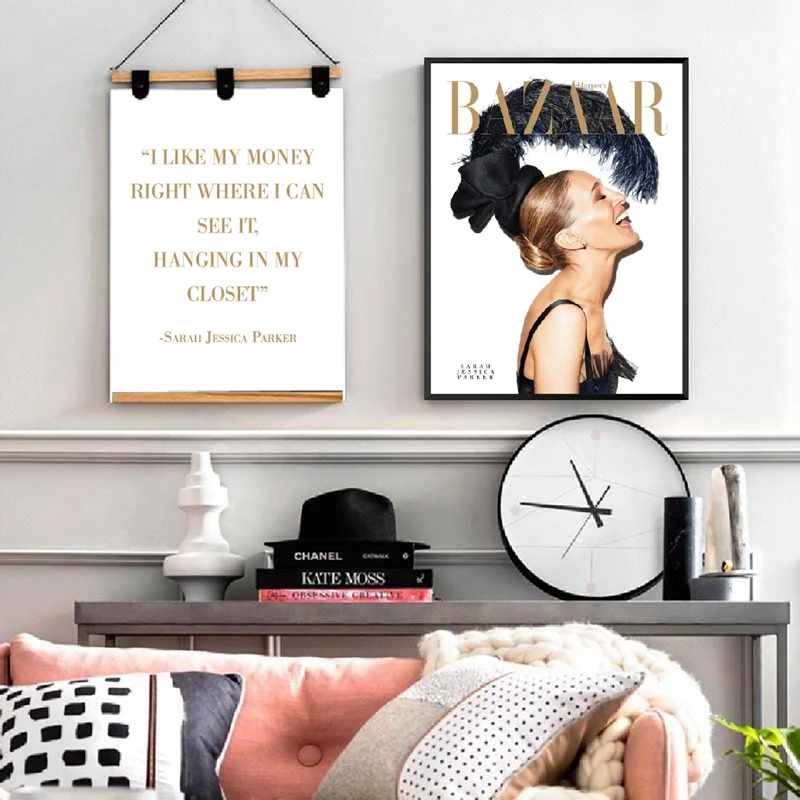 Сары Джессика Паркер обложки журналов плакат Настенная картина холст искусство живопись Vogue Обложка Мода цитаты принты украшение дома