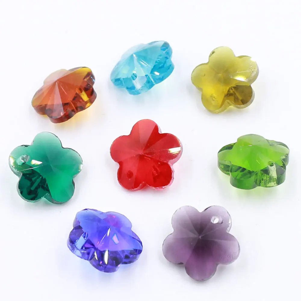 Faceted Plum Blossom Crystal Glass Spacer Loose Charms Bead Jewelry Making Craft