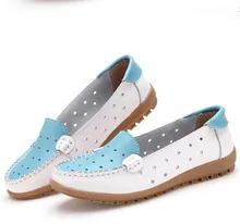 Summer style leather perforated hollow out sandals shoes single shoes loafer leather casual shoes with flat sole