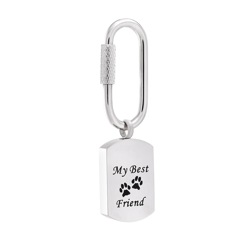 

IJK2067 Pet Cremation Keychain Regtangle Tag Free Engraving Ashes Container Stainless Steel Cremation Keyring Jewelry for Animal