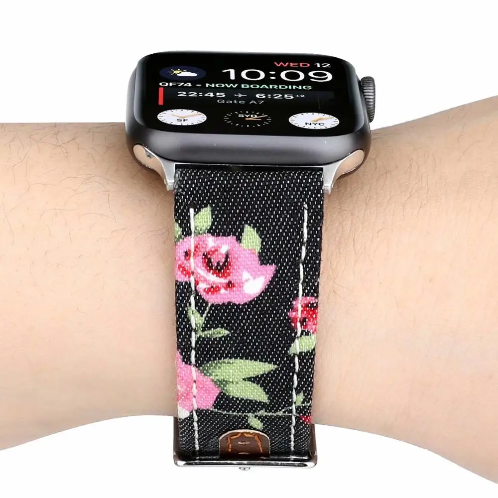 Новый кожаный ремешок для Apple Watch band 4 44/40 мм спортивный браслет с цветочным