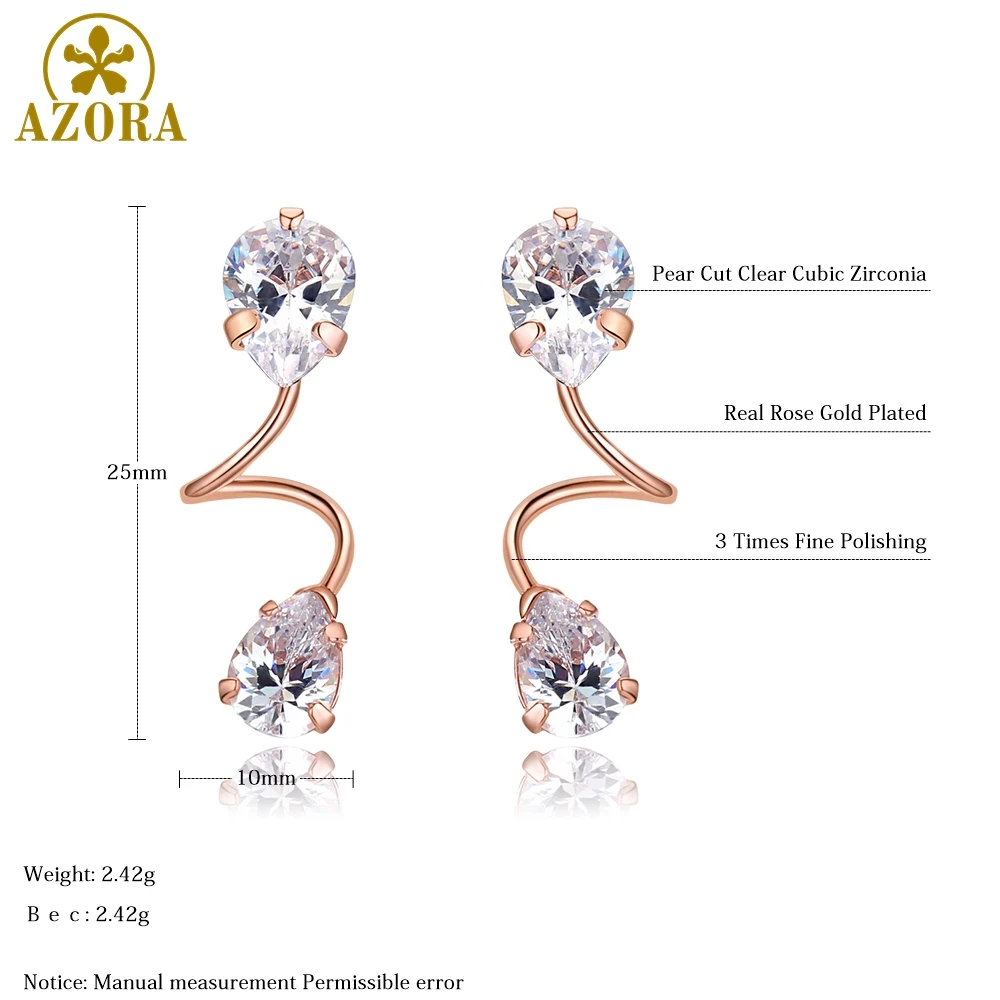 Azora элегантное висячие серьги с двумя грушевидными вырезами из чистого кубического циркония для женщин, розовое золото, ювелирное изделие, Brincos TE0322