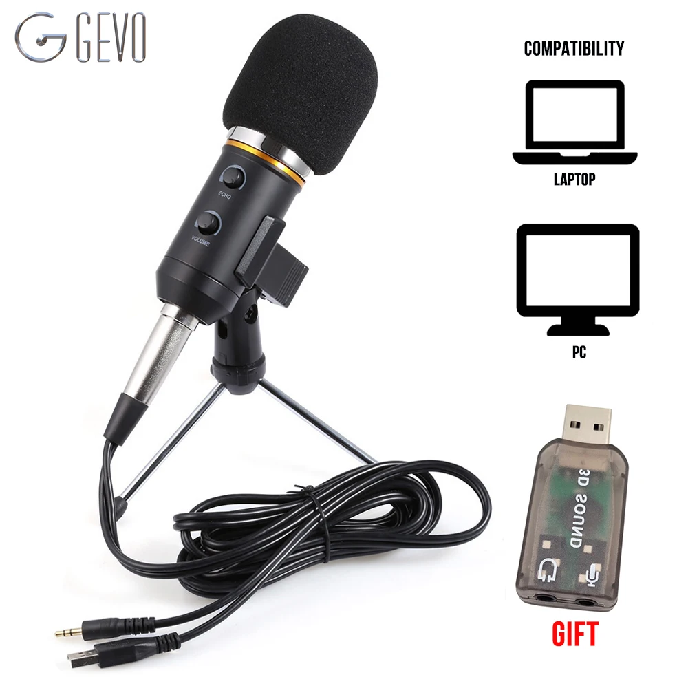 Tanie GEVO MK F200FL pojemnościowy mikrofon do komputera Studio Profesionales 3.5mm przewodowy stojak USB Mic na PC Karaoke nagrywanie laptopa