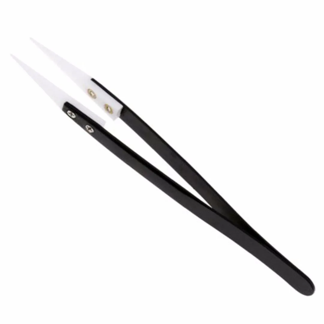 1pc Heat Resistant Stainless Steel Tweezer Ceramic Tipped Fine Pointed Tips For SMD Electronic Equipment