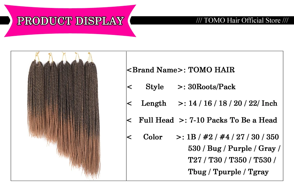TOMO 30roots Senegalese Twist Crochet Braid Hair Extensions Kanekalon Synthetic Braiding Hair Faux Locs Dreadlocks Box Braids -