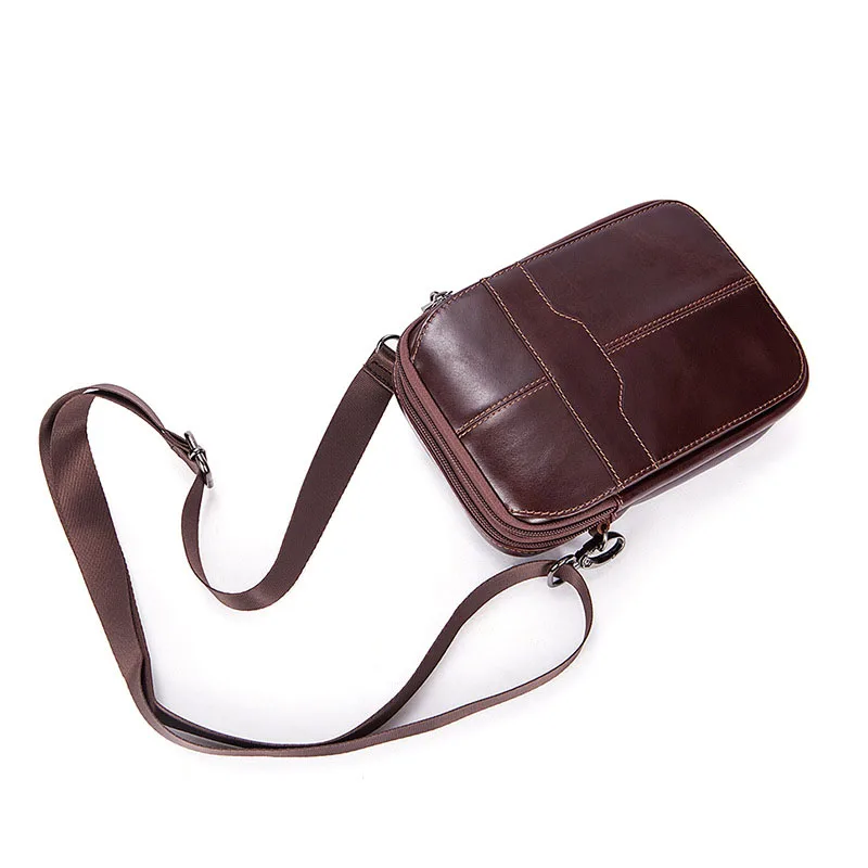Factory direct Fashion soft surface genuine Leather men's bag brand retro Cowhide men's pockets fashion casual Crossbody Bags