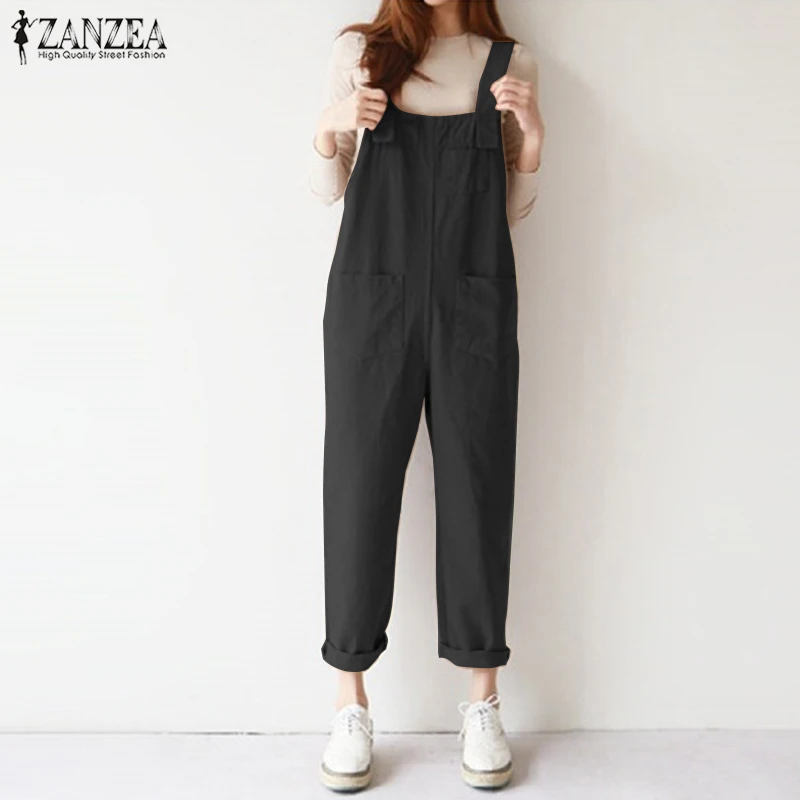 S 5XL 2018 ZANZEA Women Solid Sleeveless Jumpsuits Casual