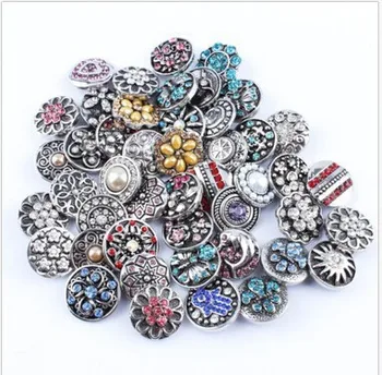 

Mix snap button charm 50pcs/lot High quality 18mm Metal Snap Button Charm Rhinestone Styles Button Ginger Snaps Jewelry