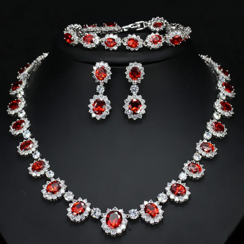 

Cubic Zircon Crystal Necklace Bracelet Earrings Rings for Women Girl Hot Party Wedding Jewelry Sets Woman Valentines Gifts