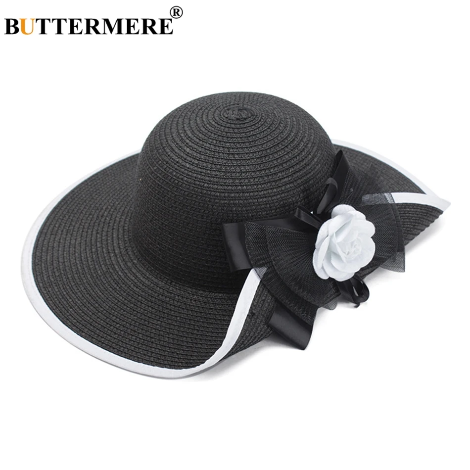 Buy BUTTERMERE Black Sun Hat Women Casual Straw Flat