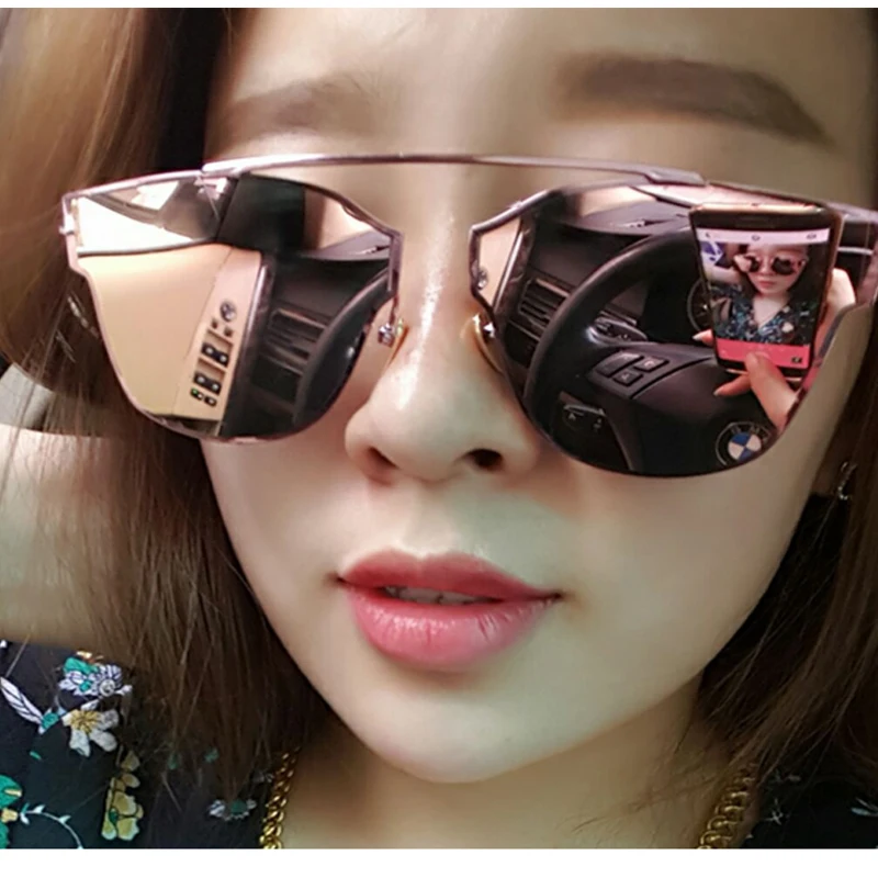 

2018 New Eyewear Cat Eye Metal Sunglass Original Brand Sunglasses Women Fashion Shades luxury Coating Girls Cateye Sun glasses