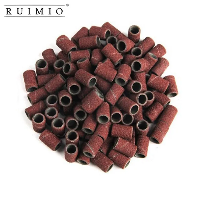 

100pcs Mounted Cylindrical Grinding Heads Abrasive Sleeves Sanding Bands For Nail Drill Manicure Sanding Ring Grinding Tools