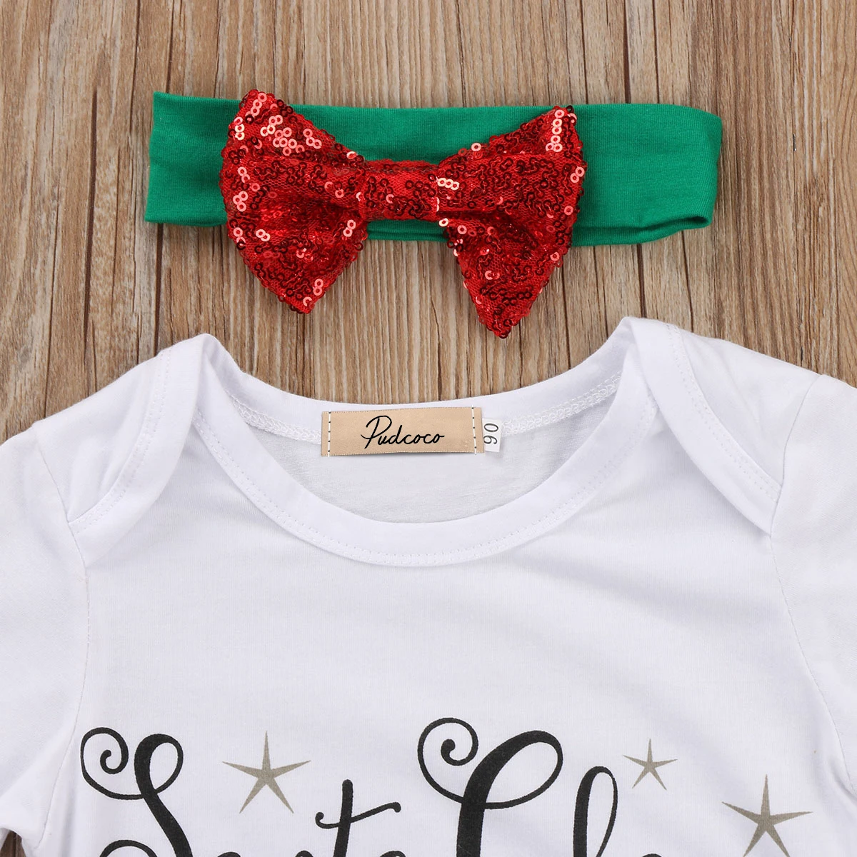 Детский Рождественский комбинезон с блестками для новорожденных девочек Комбинезон с короткими рукавами красный шорты с кисточками Набор резинок для волос