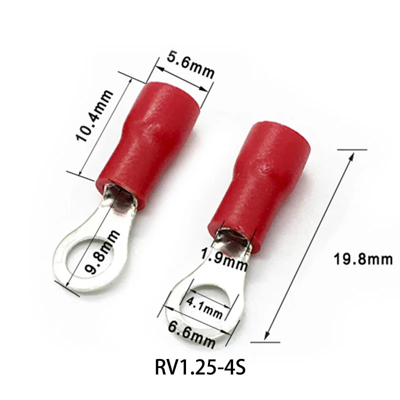 50 шт./лот изолированные круглые концы RV1.25-5 O тип терминалы латунь изолированные Лопата обжимной провод Кабельный разъем