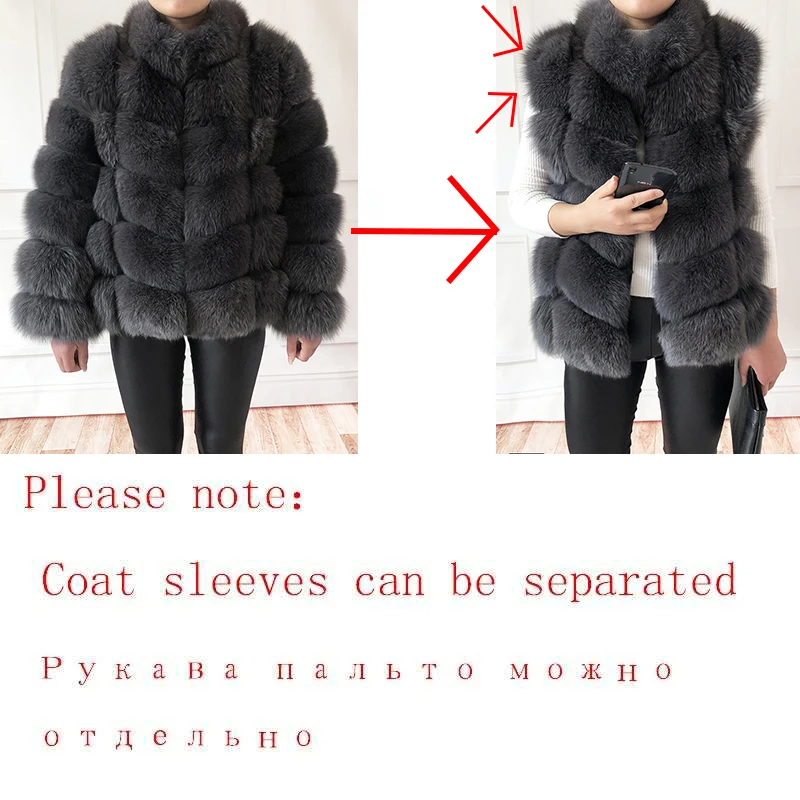 2023 New Style Real Fur Coat Women Autumn And Winter Fur Jacket Natural Fox Fur Vest Stand Collar Detachable Sleeves - Image 6
