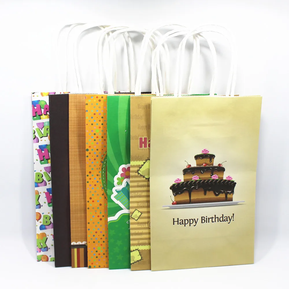 

20Pcs/Lot 21x13x8cm (8.3"*5.1"*3.1") Happy Birthday Kraft Paper with Handle Gift Bag Wedding Shopping Gift Craft Party Pack Bags