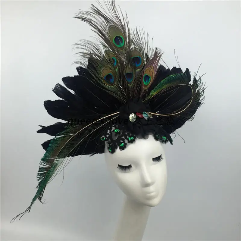 

Peacock Type Headwear Feather T Station Catwalk Performance Makeup Headdress Photo Movie Prop Girl Club Dancing Hairband