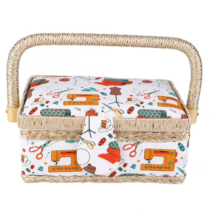 

Sewing Basket Cotton Craft Storage Box Needle Thread Basket Cotton Fabric Household Sewing Box Organizer with Sewing Accessories