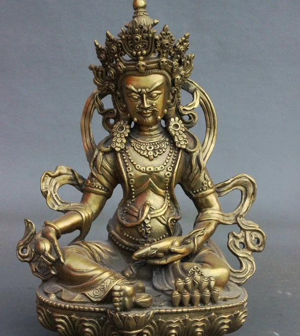 

11" Tibet Buddhism Brass Yellow Jambhala Buddha Wealth Mammon God Seat Statue