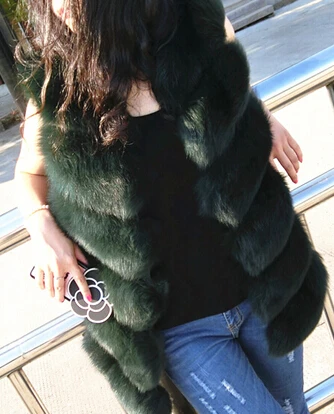 REROYFU пальто из натурального Лисьего меха куртка с натуральным мехом жилет для женщин жилет из натурального меха настроить любой цвет - Цвет: deep green