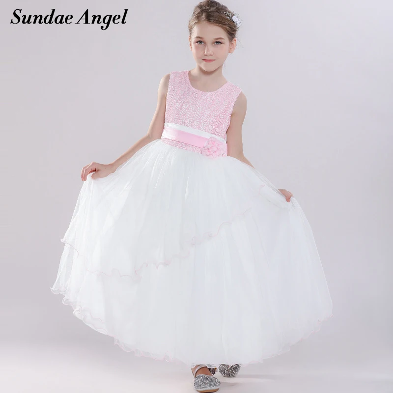 

Sundae Angel Princess Dress Girls Party High Grade Pink Lace White Dress Girl Wedding Sleeveless Children Formal Dress 12 Year