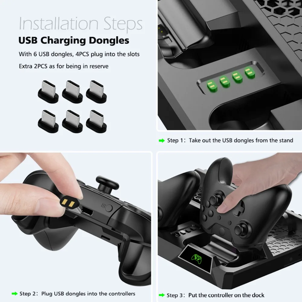  OIVO Dual Controller Charge Station For Xbox ONE S X Games Charging Dock Cooling Vertical Stand Cha
