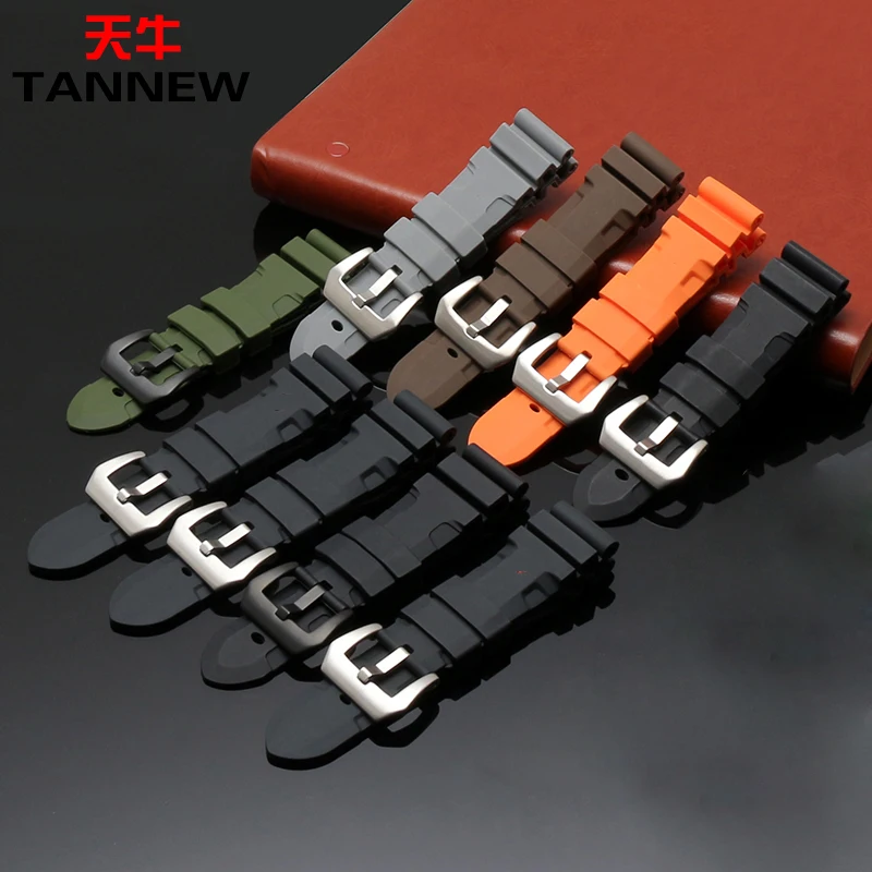 

Universal rubber watchband 24mm 26mm black silicone strap movement applicable p anerai PAM111 441 Series bracelet for men+tools