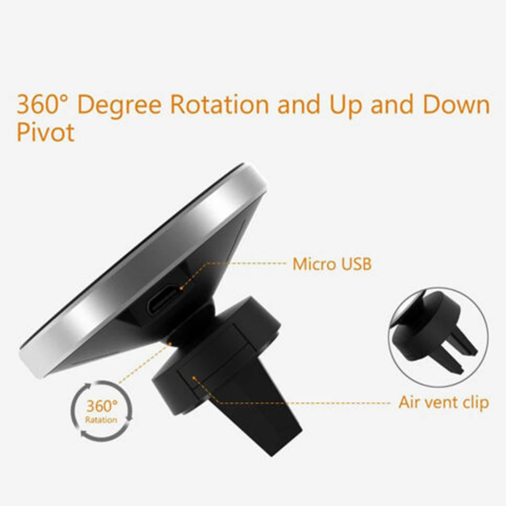 Универсальное Qi Беспроводное Автомобильное зарядное устройство W5 магнитный держатель на вентиляционное отверстие Поворот на 360 для samsung S7 S8 S9 Note9 IPhone X 8 Plus