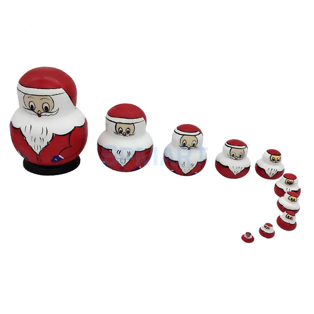 

10PCS Wooden Russian Nesting Doll Christmas Santa Claus Matryoshka Xmas Gift