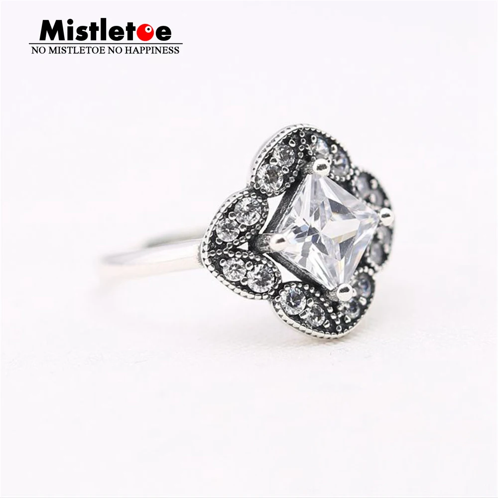 

100% 925 sterling Silver Vintage Crystalized Floral Fancy, Clear CZ Ring Compatible with European Jewelry