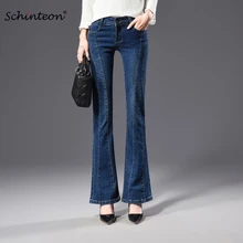 Schinteon новые женские джинсовые эластичные длинные брюки с высокой талией, винтажные брюки, размер 38 40