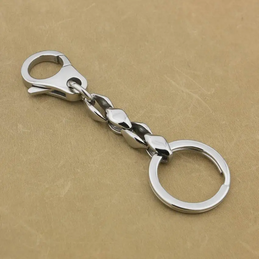 

LINSION Mens KeyRing 316L Stainless Steel Biker Rocker Keychain 5T007KC Punk Jewelry