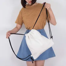 Холщовый Рюкзак на шнурке, черный, белый, для женщин, мужчин, подростков, дорожная школьная сумка, рюкзак на шнурке