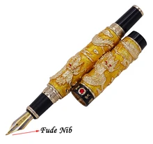 Jinhao Golden Cloisonne Double Dragon Calligraphy Fountain Pen Fude Bent Nib Advanced Craft Writing Gift Pen for Business Office jinhao red and golden dragon and phoenix 18kgp fine nib fountain pen