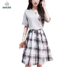 2017 Women’s Tops Korean T Shirt Party O-Neck Dress Women Clothing Suits 2 Piece Set Summer Skirt Blouses Dresses Shirts