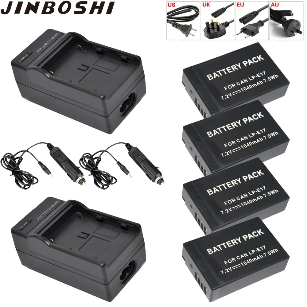 

4Pcs 1040mAh LP-E17 LP E17 LPE17 battery+2pc LED single Charger For Canon EOS M3 750D 760D T6i T6s 8000D Kiss X8i Camera L15