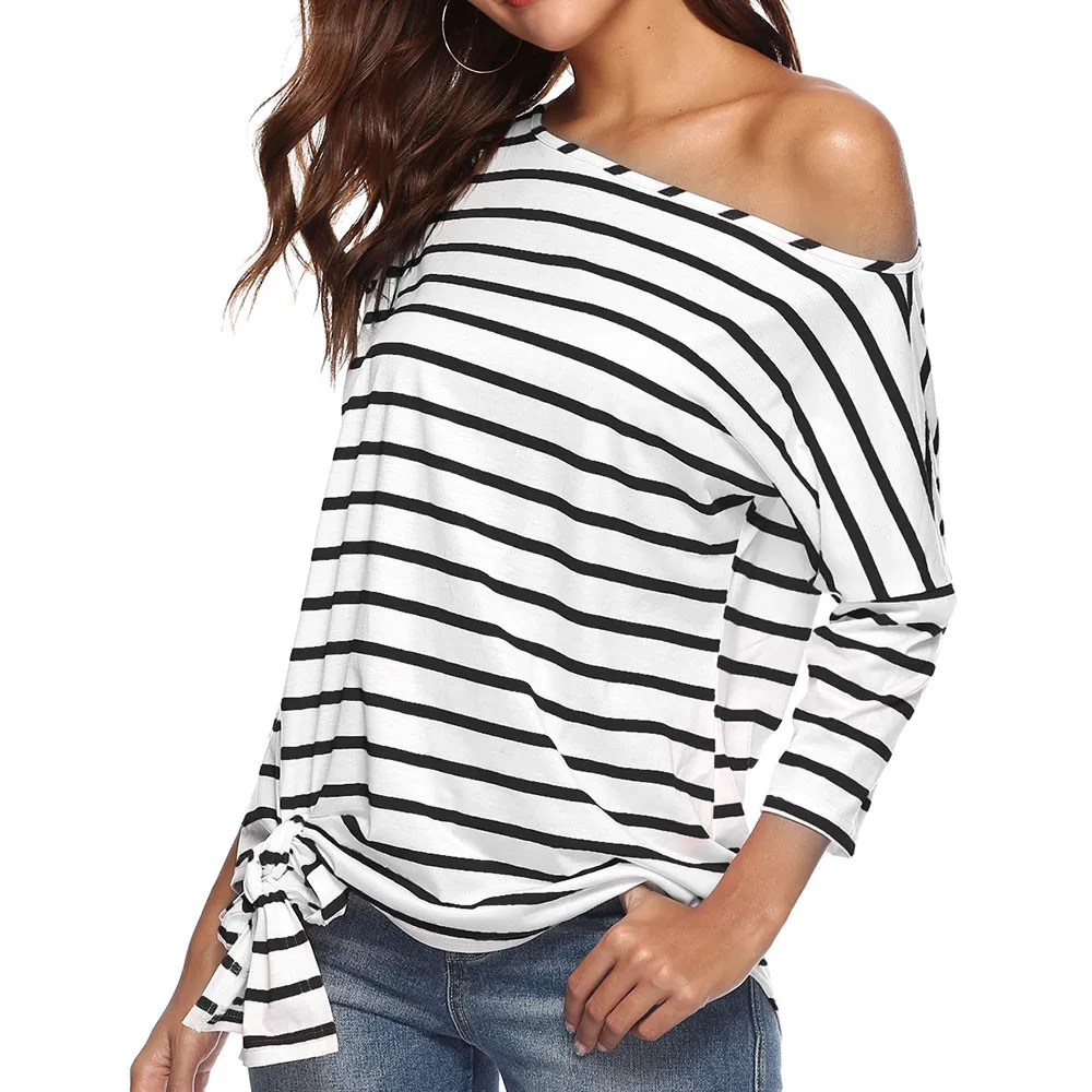 feitong Striped loose long sleeves shirt women casual summer tshirts ...