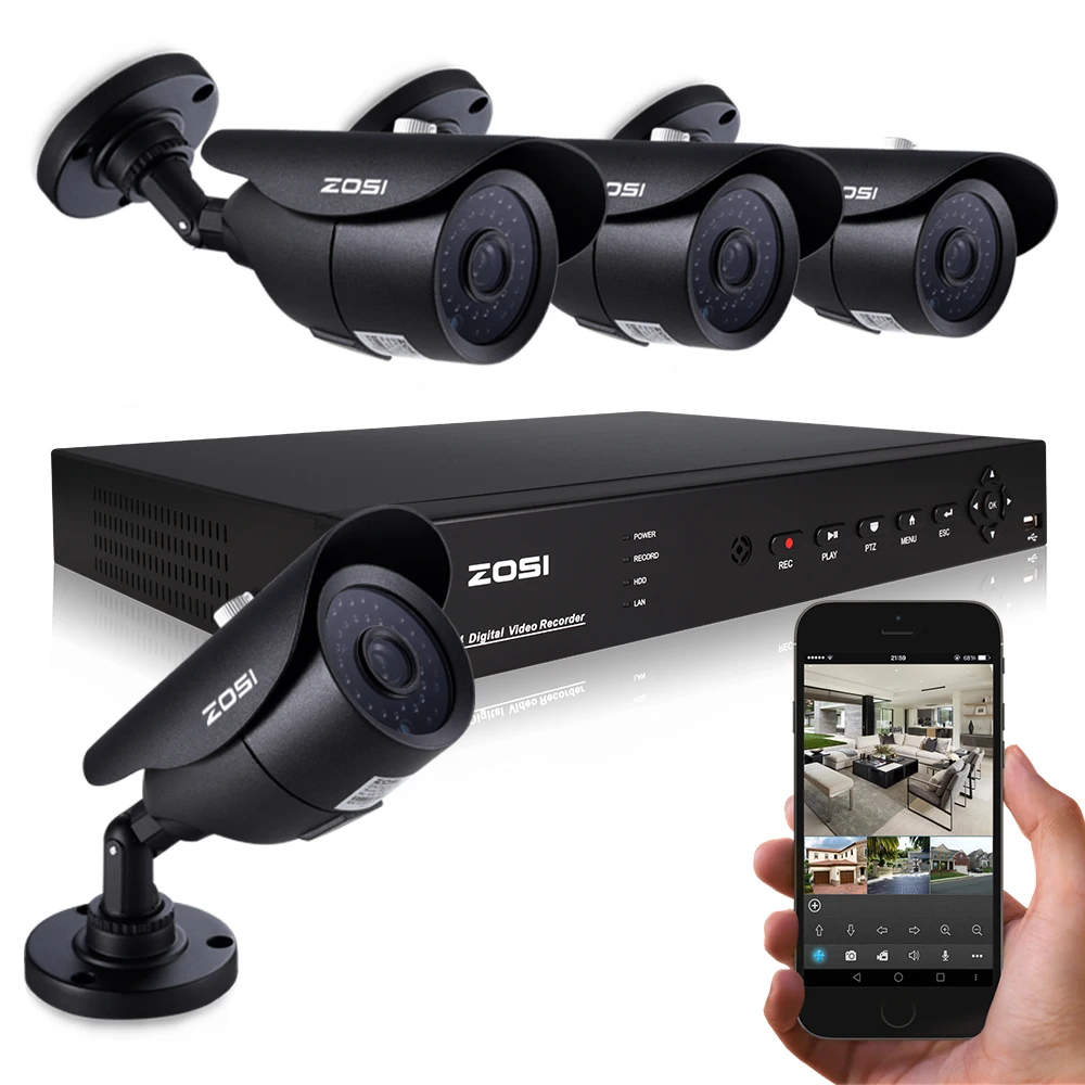  ZOSI HD 8CH CCTV System 960H HDMI DVR Kit 1000TVL Outdoor Security Waterproof Night Vision 4 Cameras Surveillance Kits 