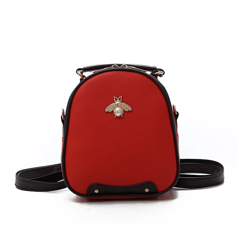 Модные мини-рюкзаки для женщин, рюкзак из искусственной кожи с ромбовидной решеткой, женский рюкзак с Пчелой, черный женский рюкзак, Mochilas Mujer - Цвет: Красный