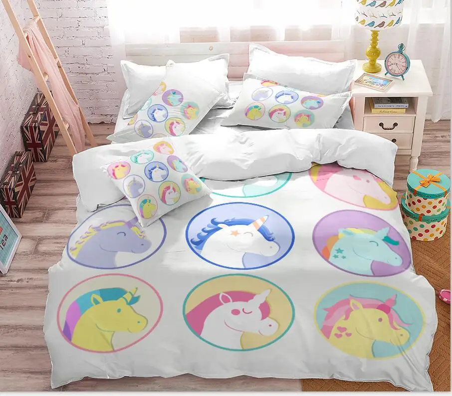 3pcs 3d Unicorn White Beding Set Unicorn Horse Duvet Cover