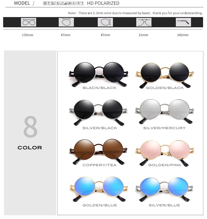 Новые круглые женские зеркальные солнцезащитные очки черного/розового/синего/серебристого цвета из нержавеющей стали UV400 стеклянная оправа с коробкой