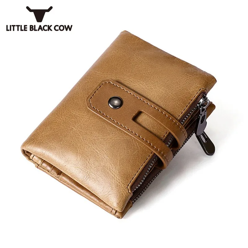 

2019 RFID Wallet Mens Anti-Theft Waterproof Genuine Leather Men Purse Business Double Zipper Buckle Casual Card Money Bag Hot